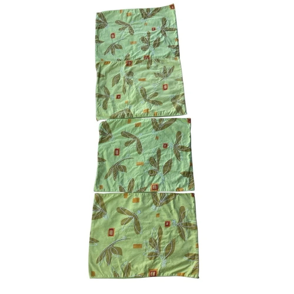 Crate & Barrel Mai Tai Green Embroidered Cotton Flax Placemats Set of‎ 4